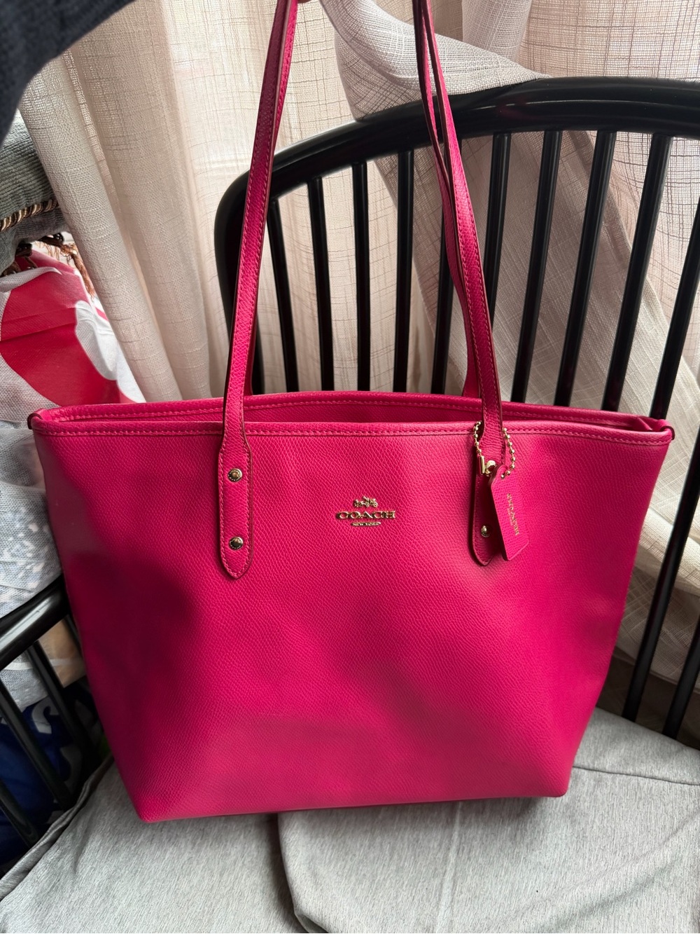 Coach Pink Leather Tote with Gold Hardware